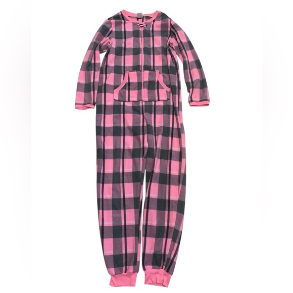 Secret Treasures Cozy Plaid Onesie Pajamas | Pink & Gray L (12-14) - Picture 1 of 8